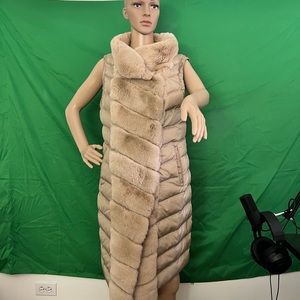 Sleeveless long jacket with fur along made in turkey